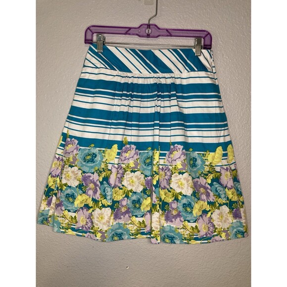 Talbots Striped Skirt 2P Floral Pleated Spring Summer Side Zip Pockets Cotton - Picture 1 of 7